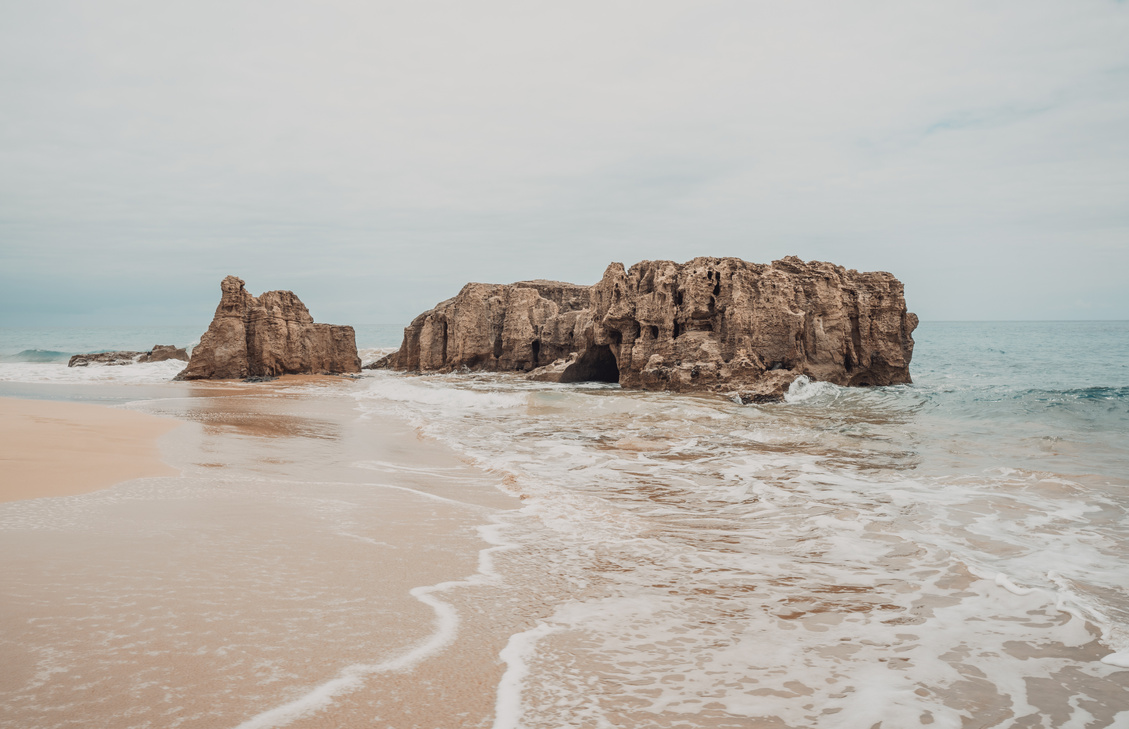Portugal beach with large rock structures